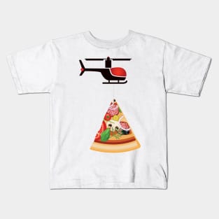 Helicopter delivery with big deal pizza - I love Pizza Kids T-Shirt